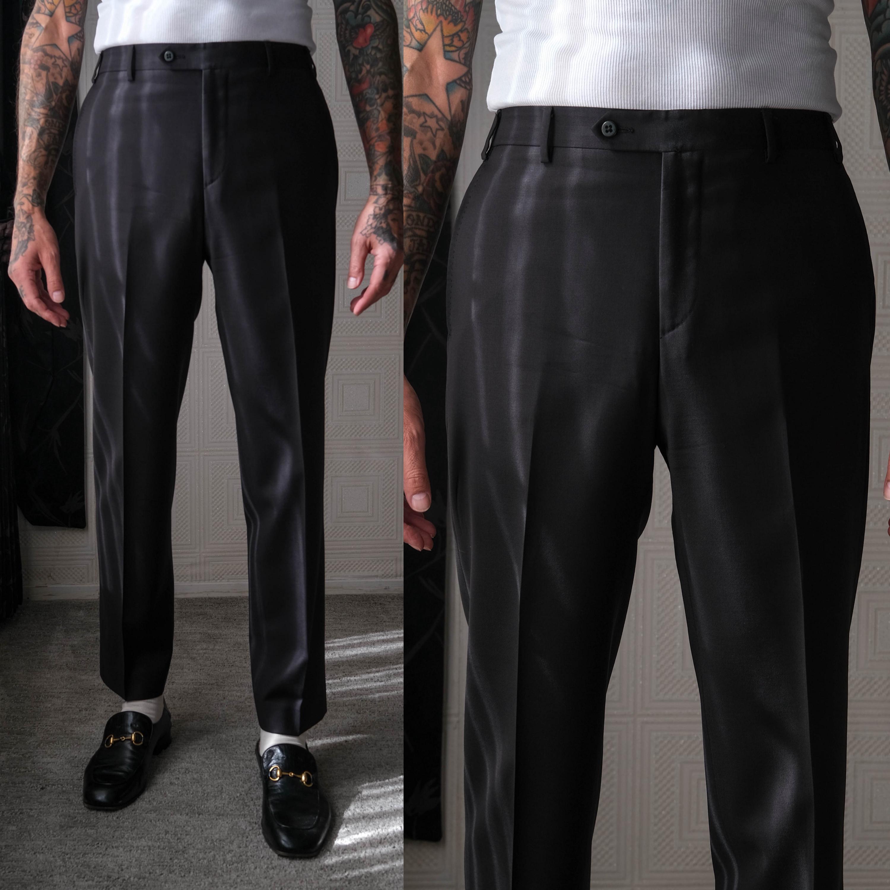Vintage 90s ZANELLA Black Wool Gabardine Mod Flat Front Slacks Vintage 90s ZANELLA Black Wool Gabardine Mod Flat Front Slacks