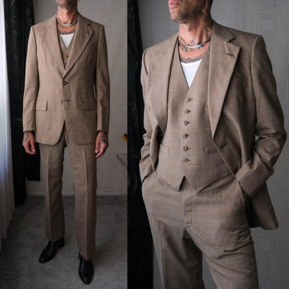 Christian Dior ヴィンテージスーツ Vintage 70s CHRISTIAN DIOR Paris Light Brown Shadow Plaid Three