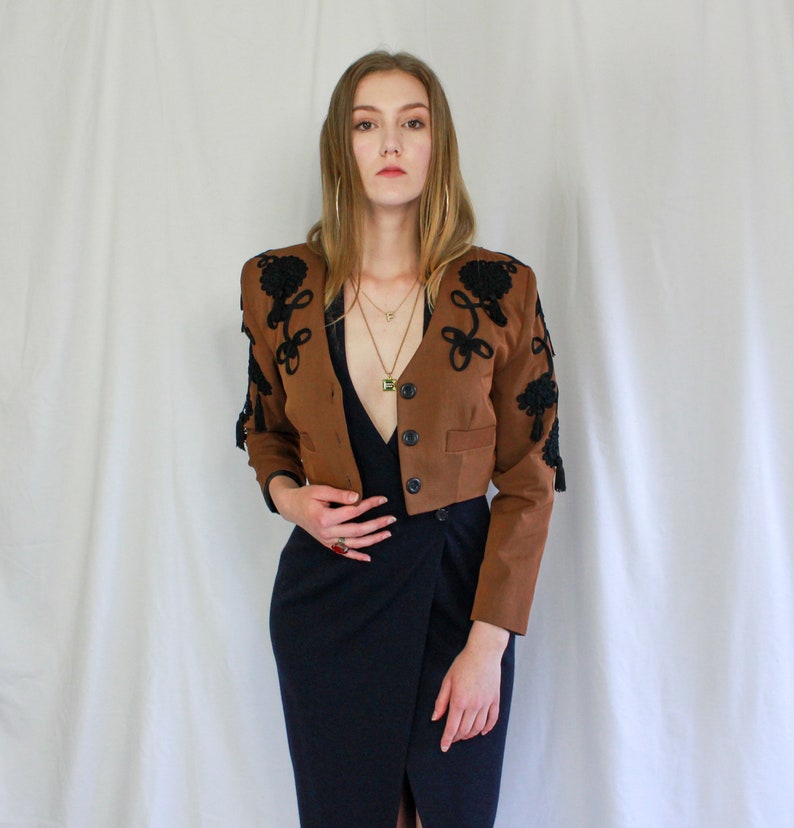 Made in the USA crop top 80s Tasseled and Cropped Bolero Blazer designer blazer tasseled