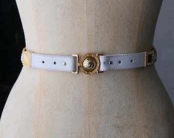 Vintage 90s GIANNI VERSACE White Leather & Gold Chain Mesh