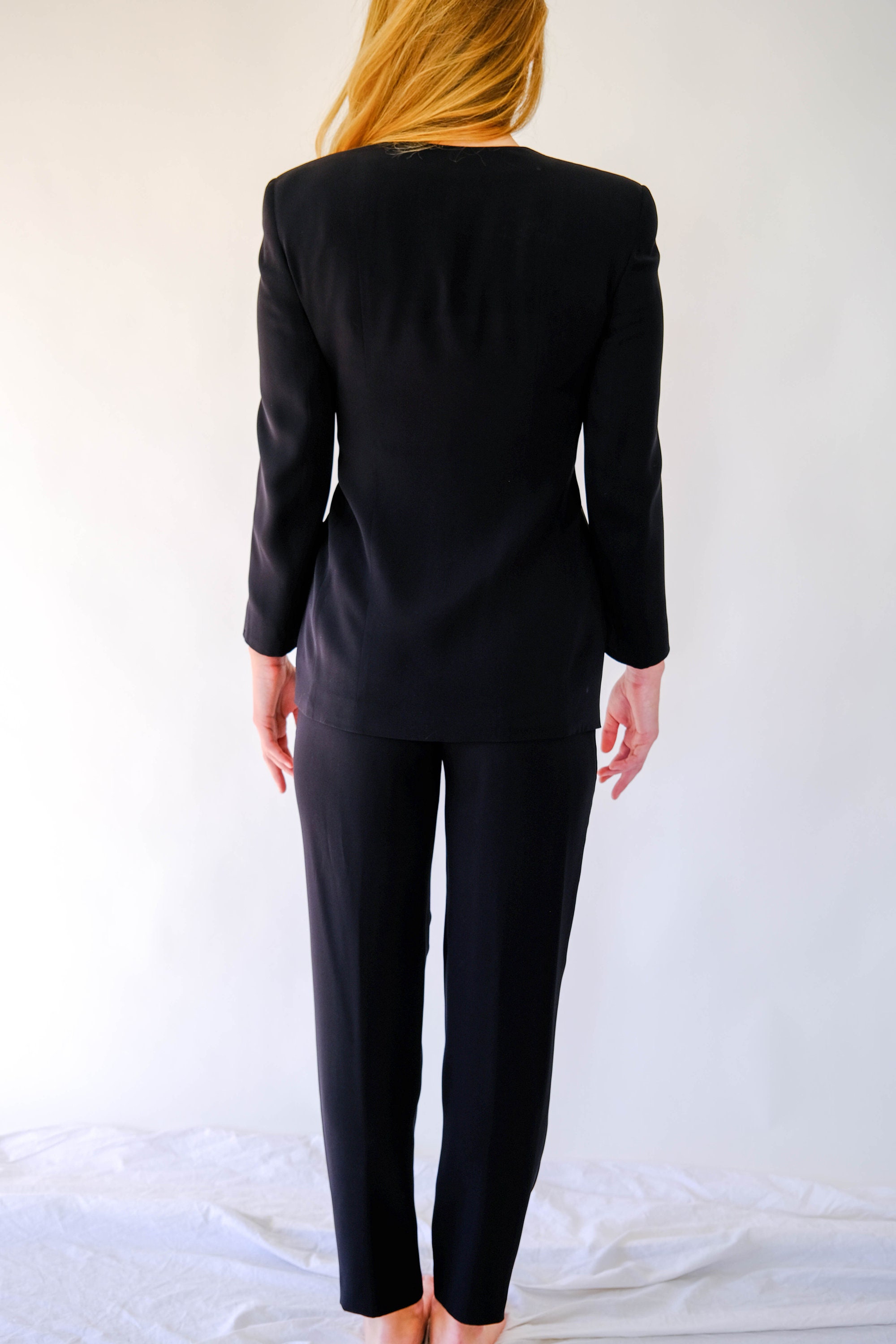 Vintage 90s Giorgio Armani Black Silk Double Breasted Kimono Style