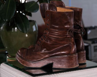 Vintage 90s Jean Paul Gaultier 1998 Brown Leather Wrapped Chunky