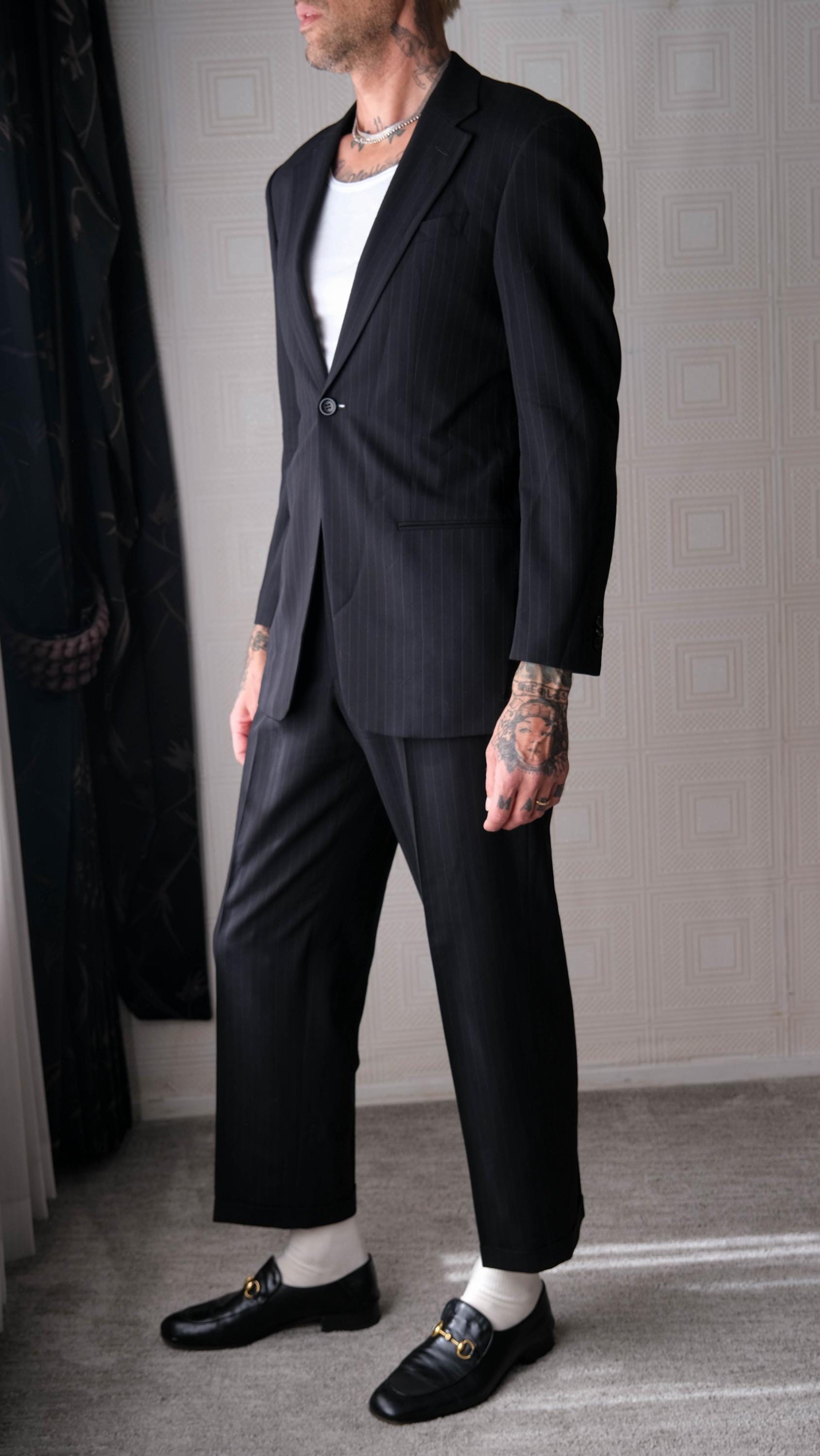 Vintage 90s GIORGIO ARMANI COLLEZIONI Black Tonal Dash Striped