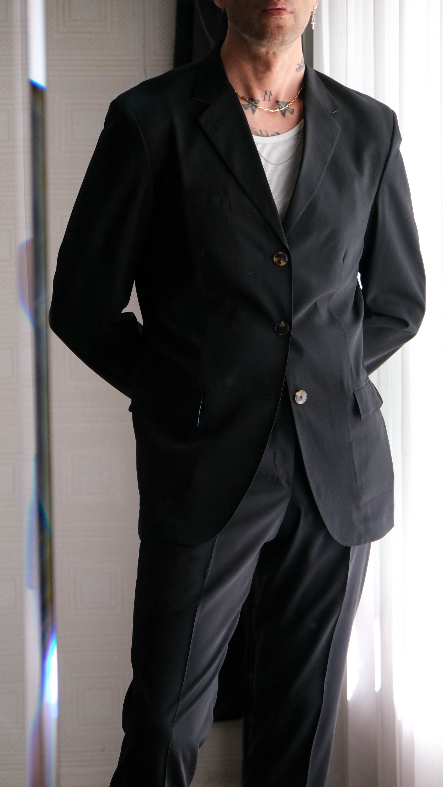 希少 90s】Jean Paul GAULTIER HOMME ジャケット Vintage 90s Jean Paul Gaultier Homme Black Three Button Suit