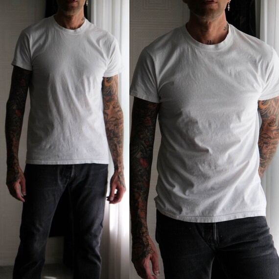 Vintage 80s HANES Blank White Single Stitch Tee Shirt | Made in