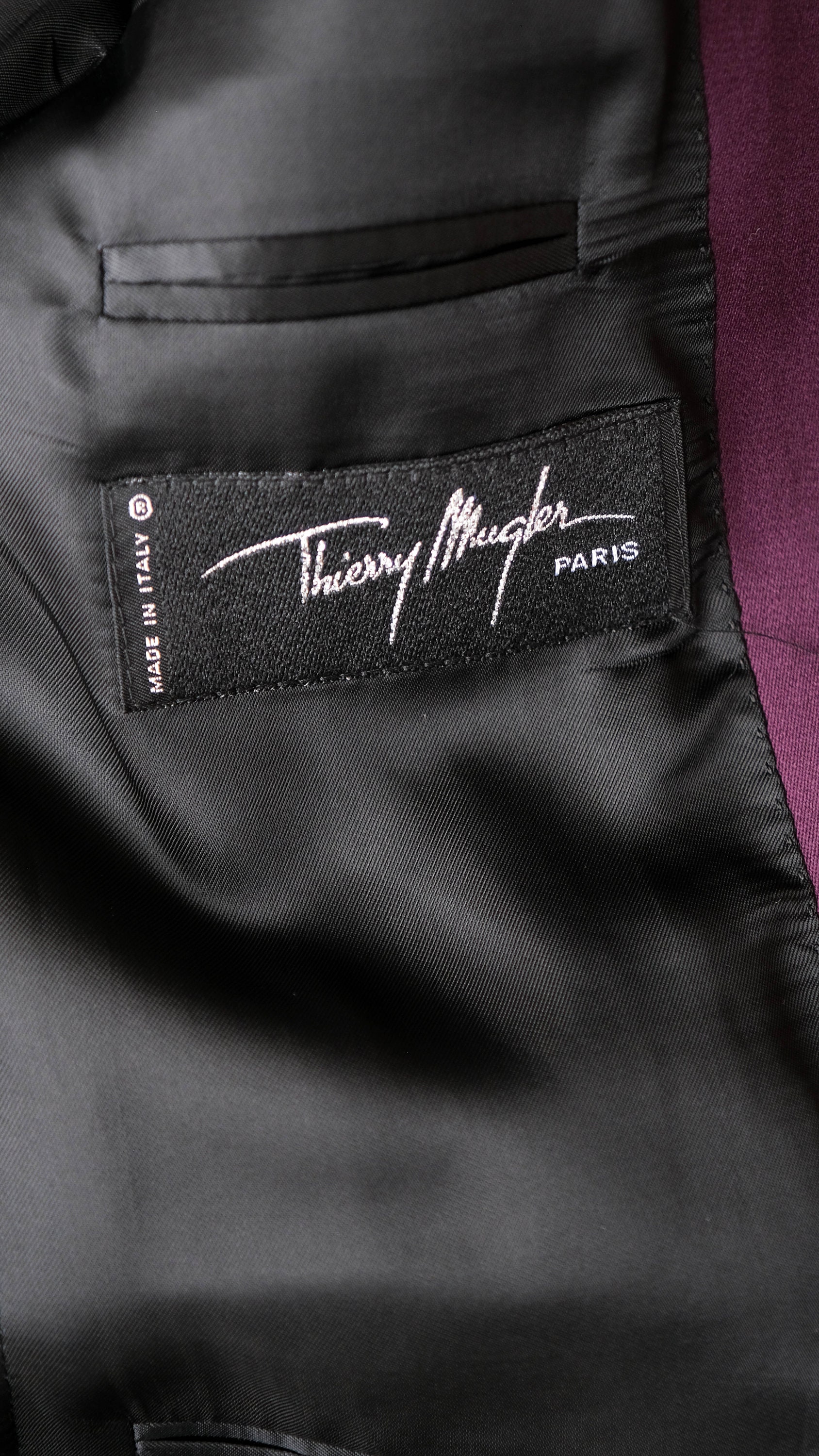 Vintage 90s THIERRY MUGLER Plum Gabardine Blazer W/ Metal Logo