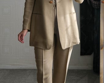 Vintage 90s DONNA KARAN Black Label Golden Sharkskin Linen