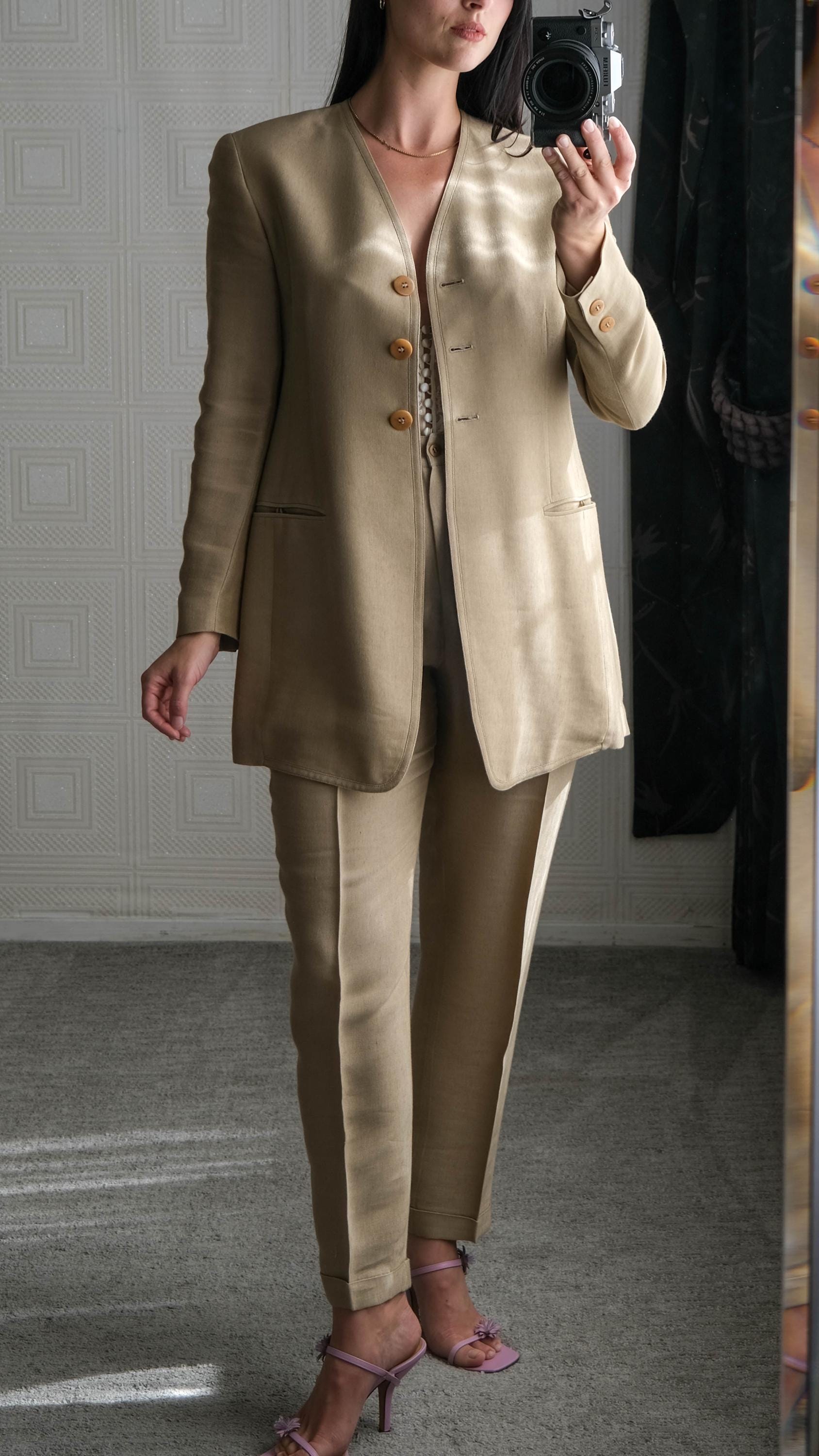 Vintage 90s DONNA KARAN Black Label Golden Sharkskin Linen