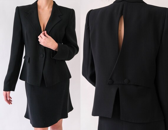 Vintage Giorgio Armani Black Silk Cropped Peek a boo Tuxedo Style
