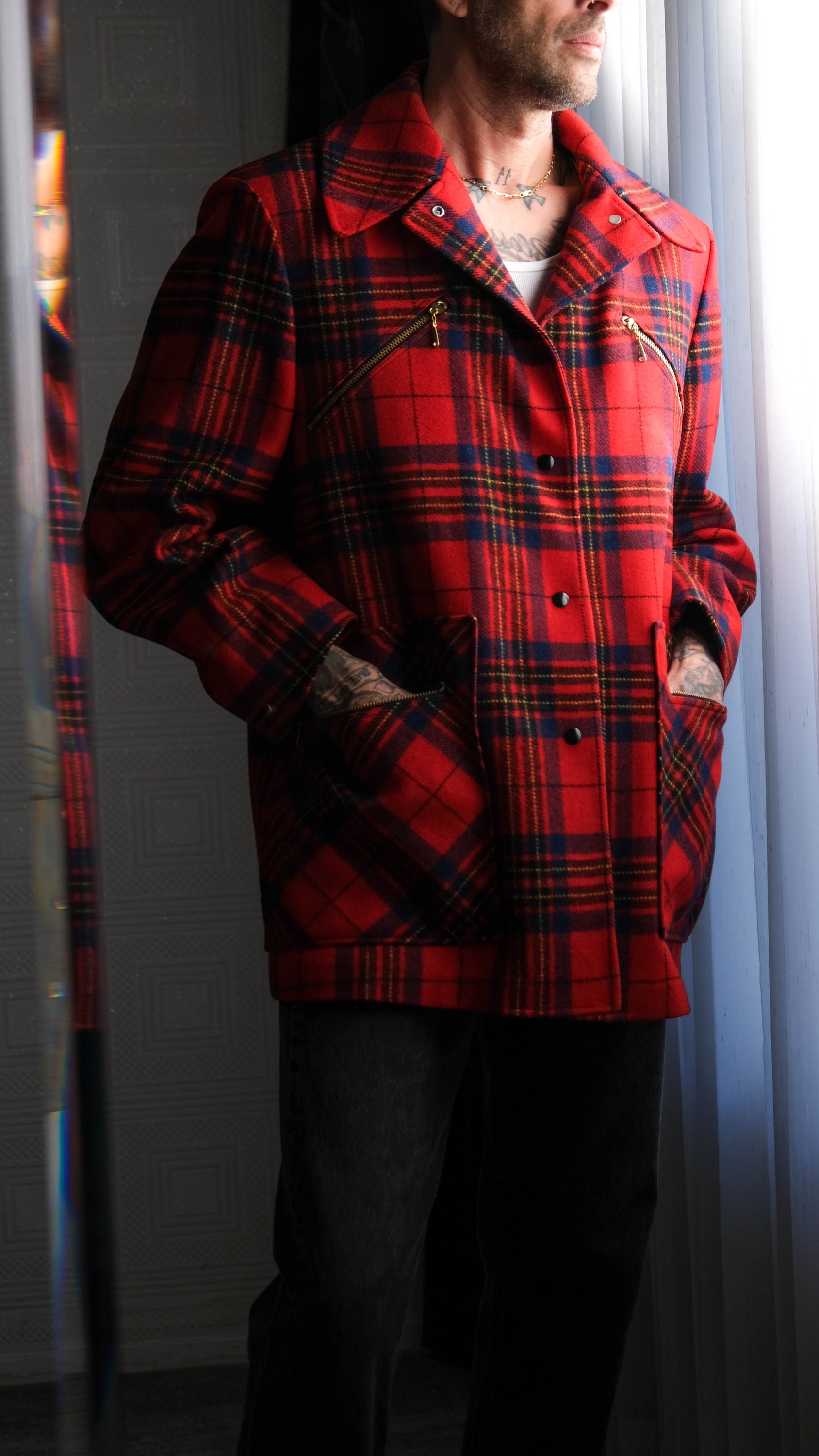 Vintage 50s Pendleton Mackinaw Cruiser Red Plaid Quilt Lined