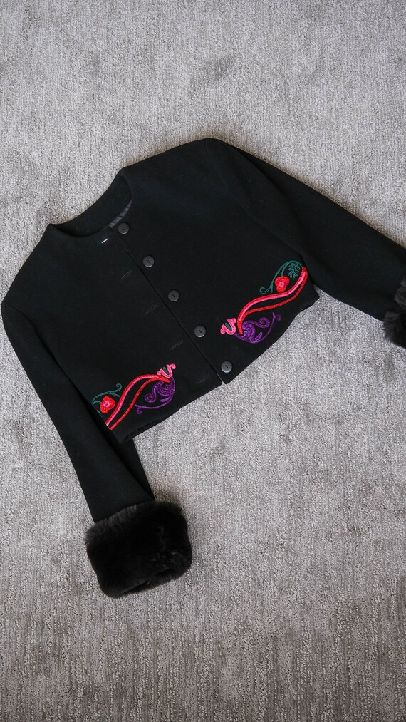 Vintage 80s BYBLOS Black Cashmere Cropped Jacket … - image 8