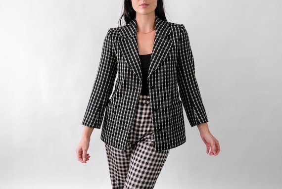 Vintage 70s Ungaro Parallele Paris Black & White Buffalo Plaid 