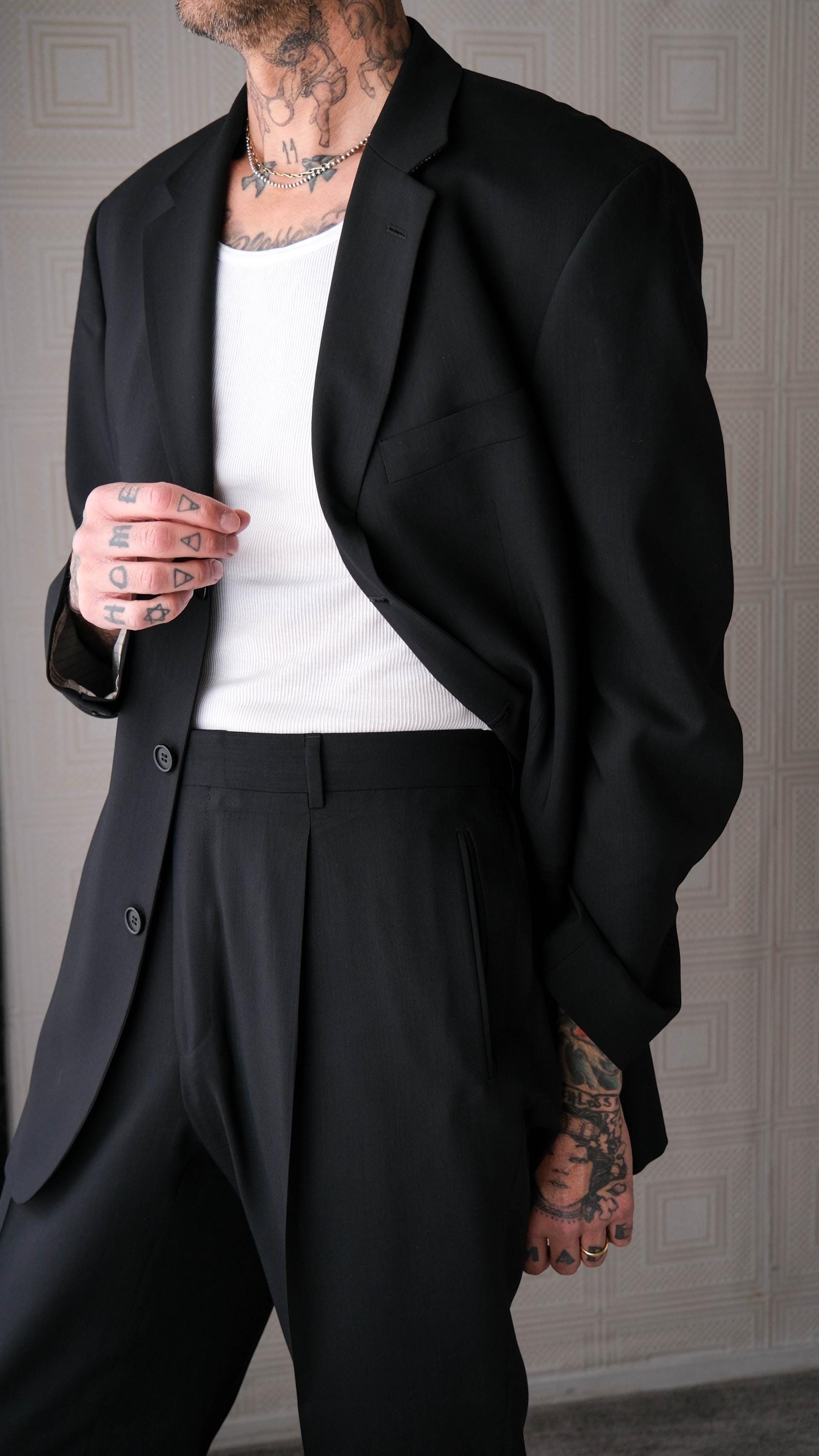 Vintage 90s HUGO BOSS Einstein Black Slinky Wool Gabardine Pleated