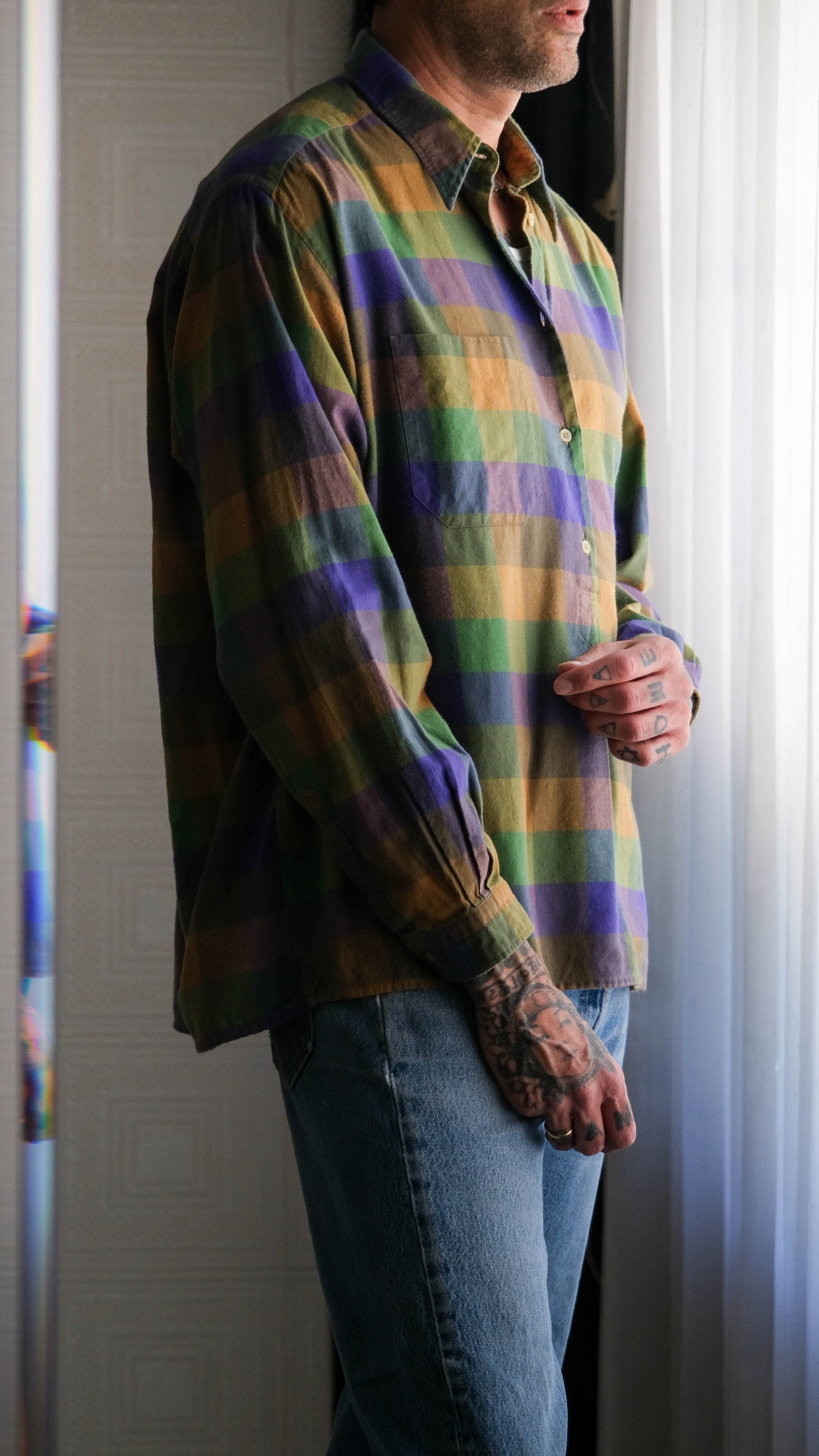 Vintage 80s Giorgio Armani Le Collezioni Greens & Purple Buffalo
