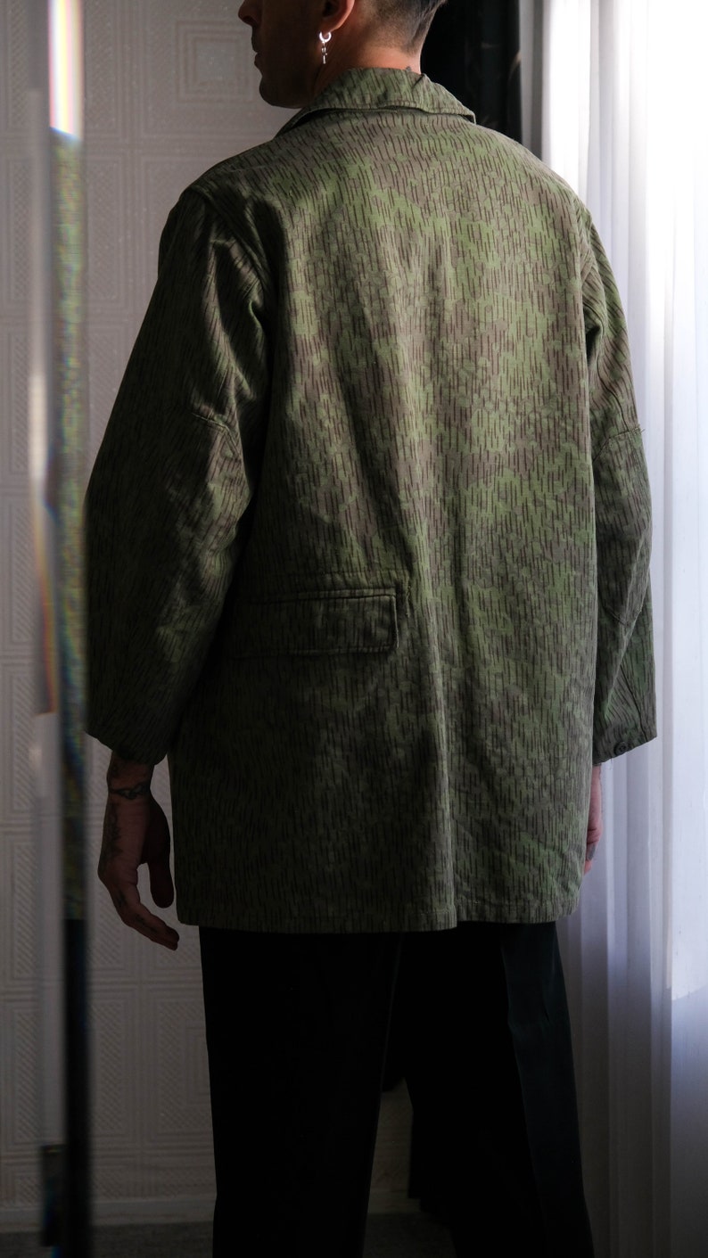 Vintage 60s Czech Army Rain Camo Heavy Cotton Trench Coat w/ Back Pocket Made in Czechoslovakia Stamped 64 1960s Military Trench Coat image 6