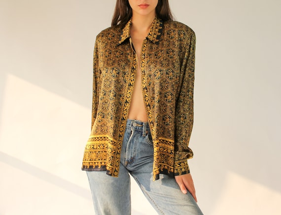 Vintage ESCADA Black and Gold Floral Paisley Silk