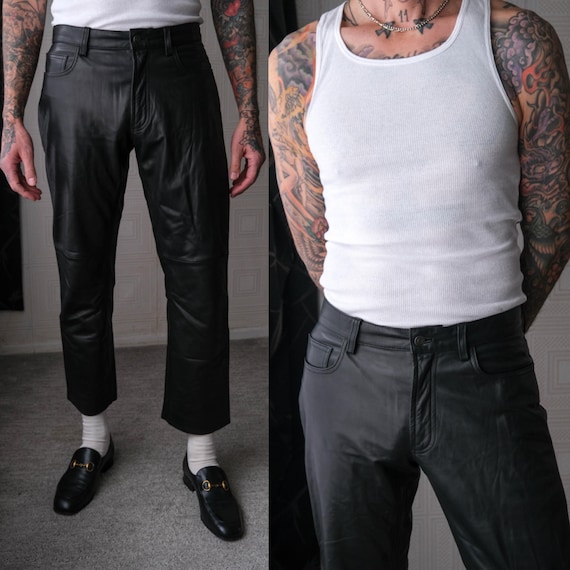 Vintage GAP Black Cowhide Leather 5 Pocket Bootcut Pants | 100