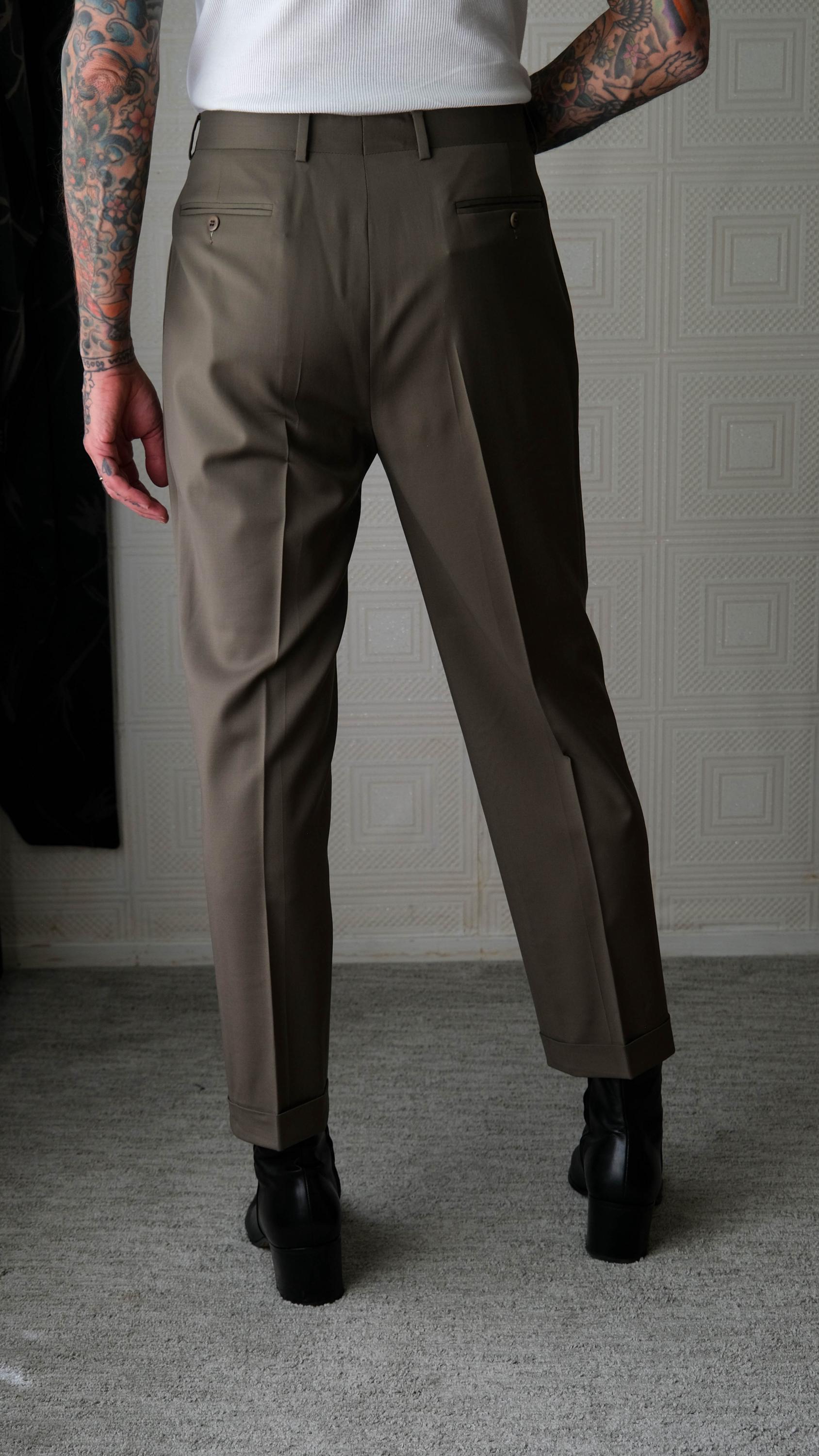 Vintage 90s ZANELLA Dark Olive Green Gabardine Double Pleated