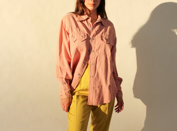 Vintage 40s 50s Soft Pink Western Rayon Gabardine