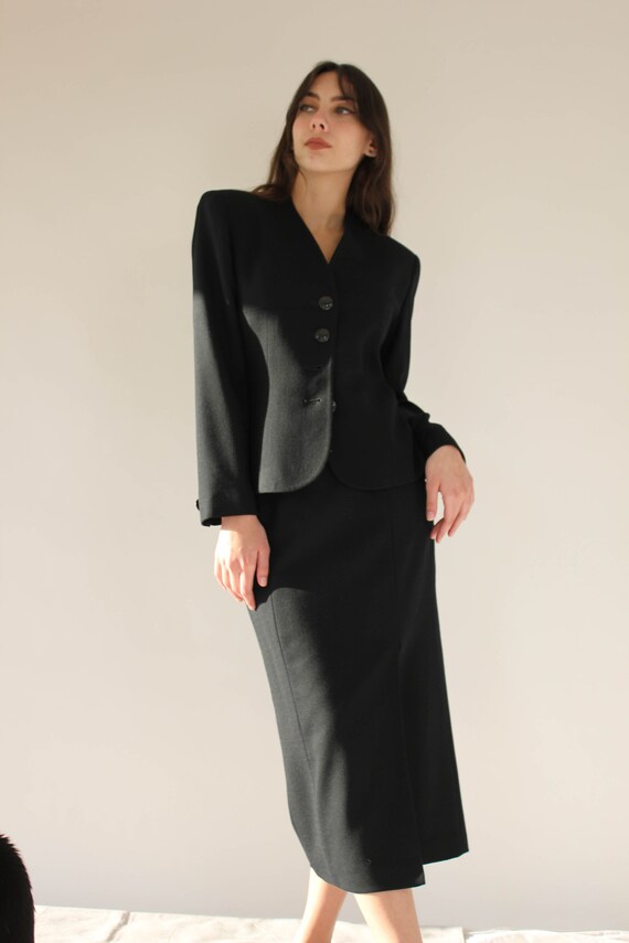 Vintage 80s Christian Dior Black Collarless Power… - image 4