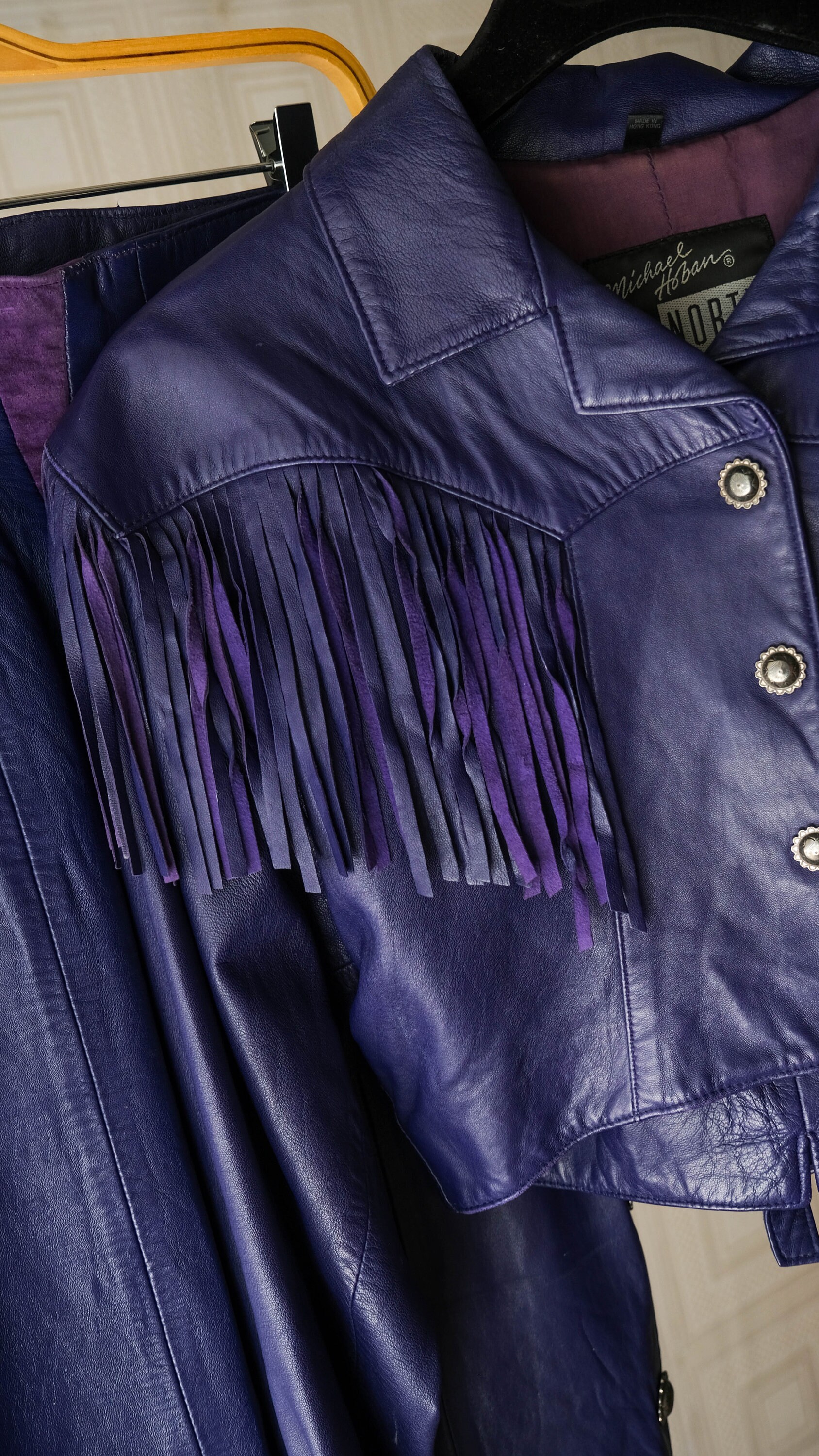 Vintage 80s MICHAEL HOBAN Purple Genuine Leather Cropped Western