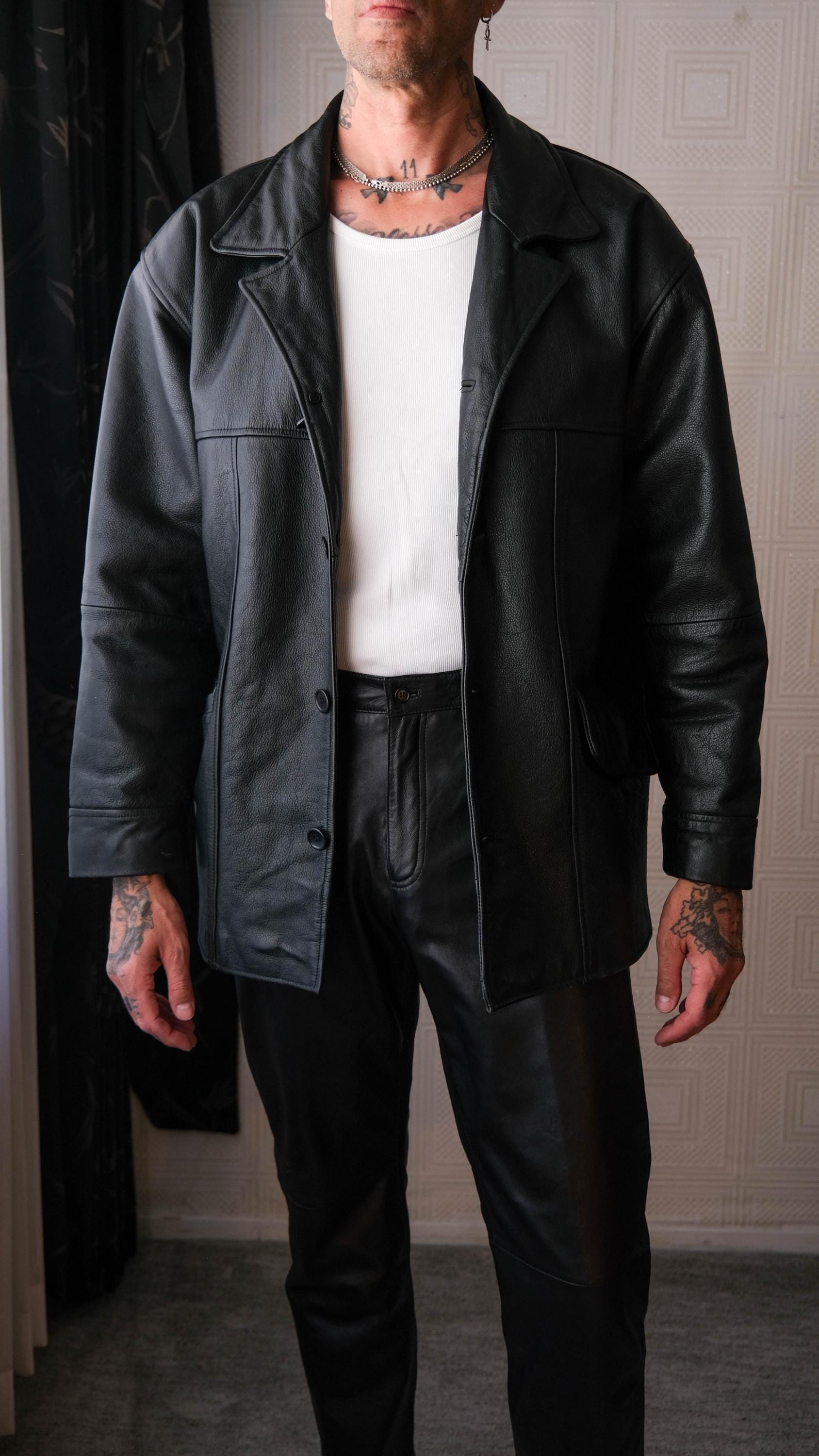 Vintage 90s BC ETHIC Black Leather Cowhide Relaxed Jacket W