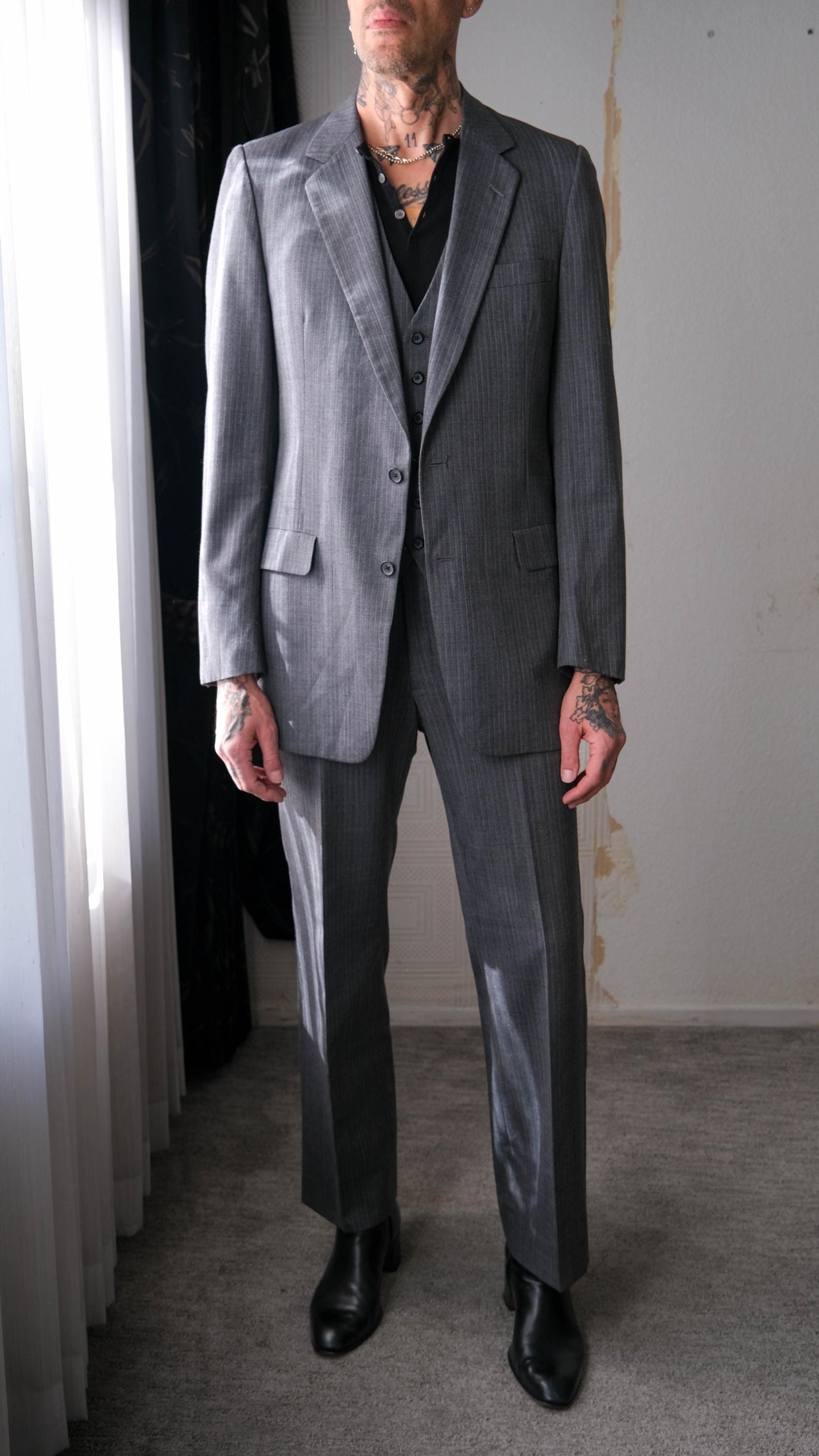 Christian Dior Monsieur ストライプ グレー スラックス Vintage 70s Christian Dior Monsieur HS&M Peppered Dark Gray