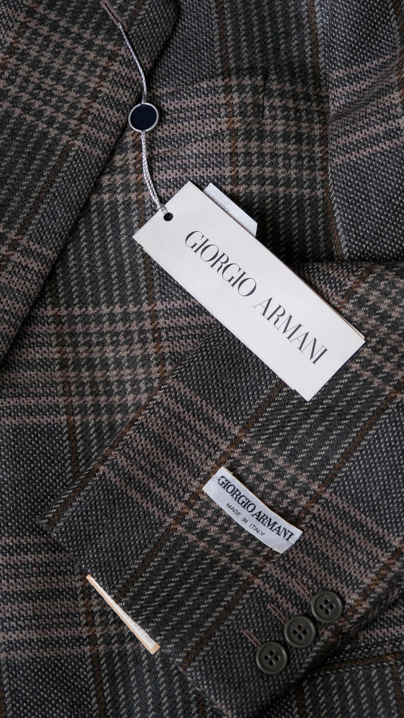 Vintage 80s Giorgio Armani Gray Earthtone Price of Wales Blazer Unworn w/ Tags Made in Italy 100% Wool 1980s Armani Designer Jacket image 9