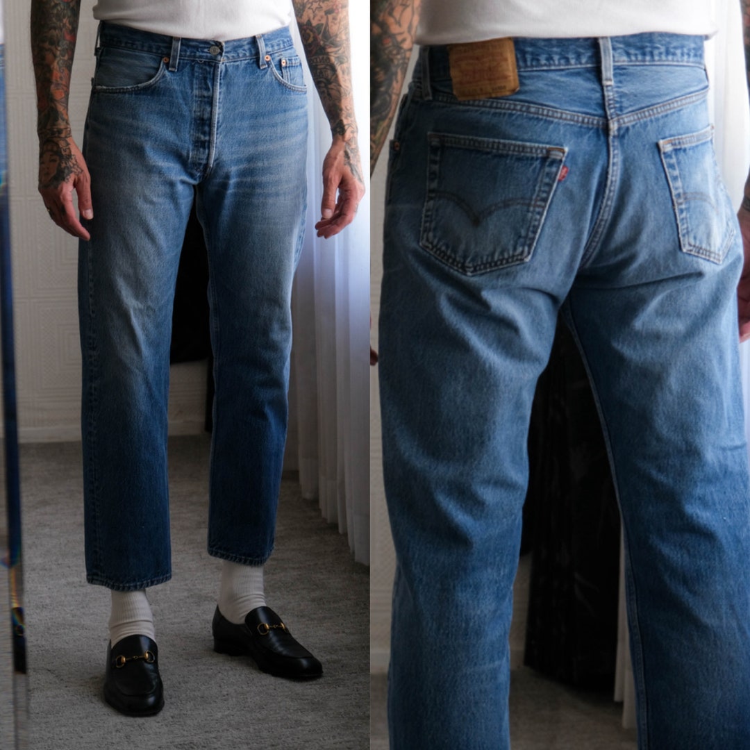 Vintage 90s LEVIS 501 Original Medium Whiskered Washed Button Fly