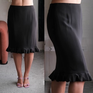 Vintage GIORGIO ARMANI Black Label Brown Silk Crepe Pencil Mermaid Skirt | Made in Italy | 100% Silk | Y2K 2000s ARMANI Designer Mini Skirt