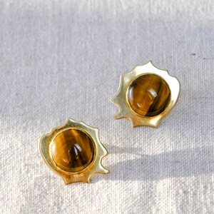 Vintage 80s Joyce Quintana Signed Gold Plated Sterling Silver & Tiger Eye Stone Earrings Sterling Silver .925 1980s Avant Garde Jewelry image 5