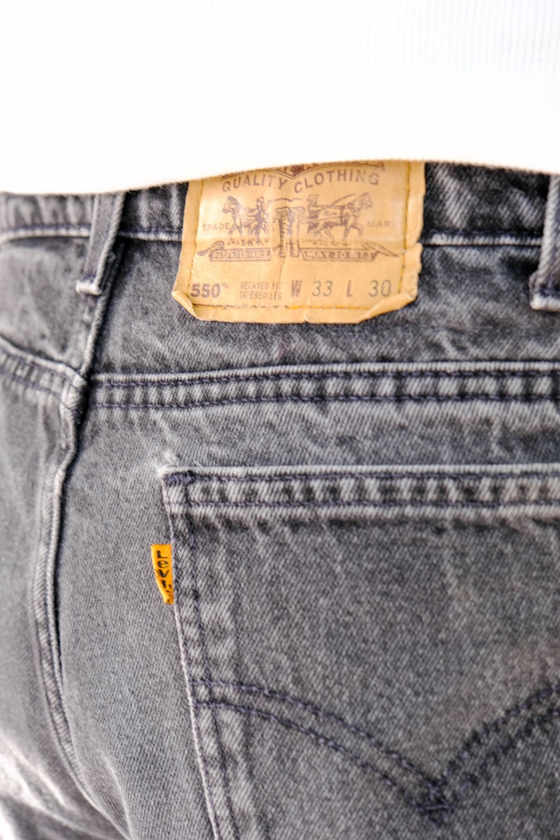 Vintage 80s LEVIS 550 Orange Tab Black Faded Washed Distressed Relax Tapered Leg Jeans Made in USA Size 31/30 1980s Levis Denim Pants image 6