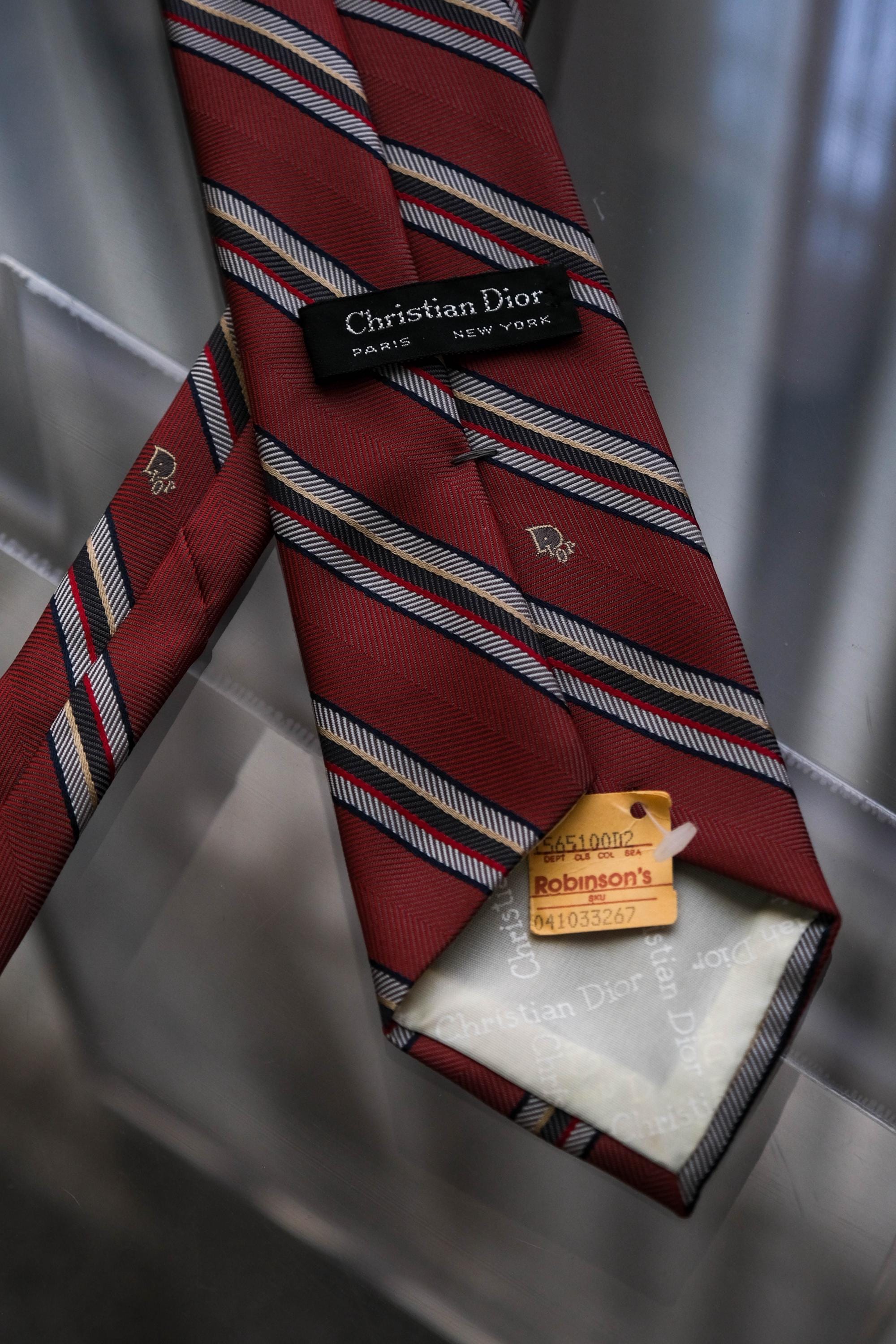 新品 未使用　Dior ディオール　バーガンディ ブランドDロゴネクタイ ヴィンテージ 70年代 クリスチャン ディオール バーガンディ