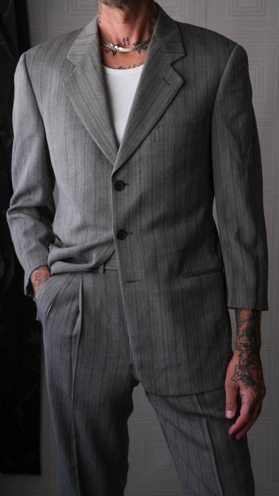 Vintage 90s GIORGIO ARMANI Le Collezioni Gray Herringbone Stripe