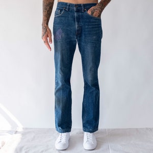 vintage 1970s jeans LEVIS Big E bell bottoms dark denim Talon 42 zip/ –  Retro Trend Vintage