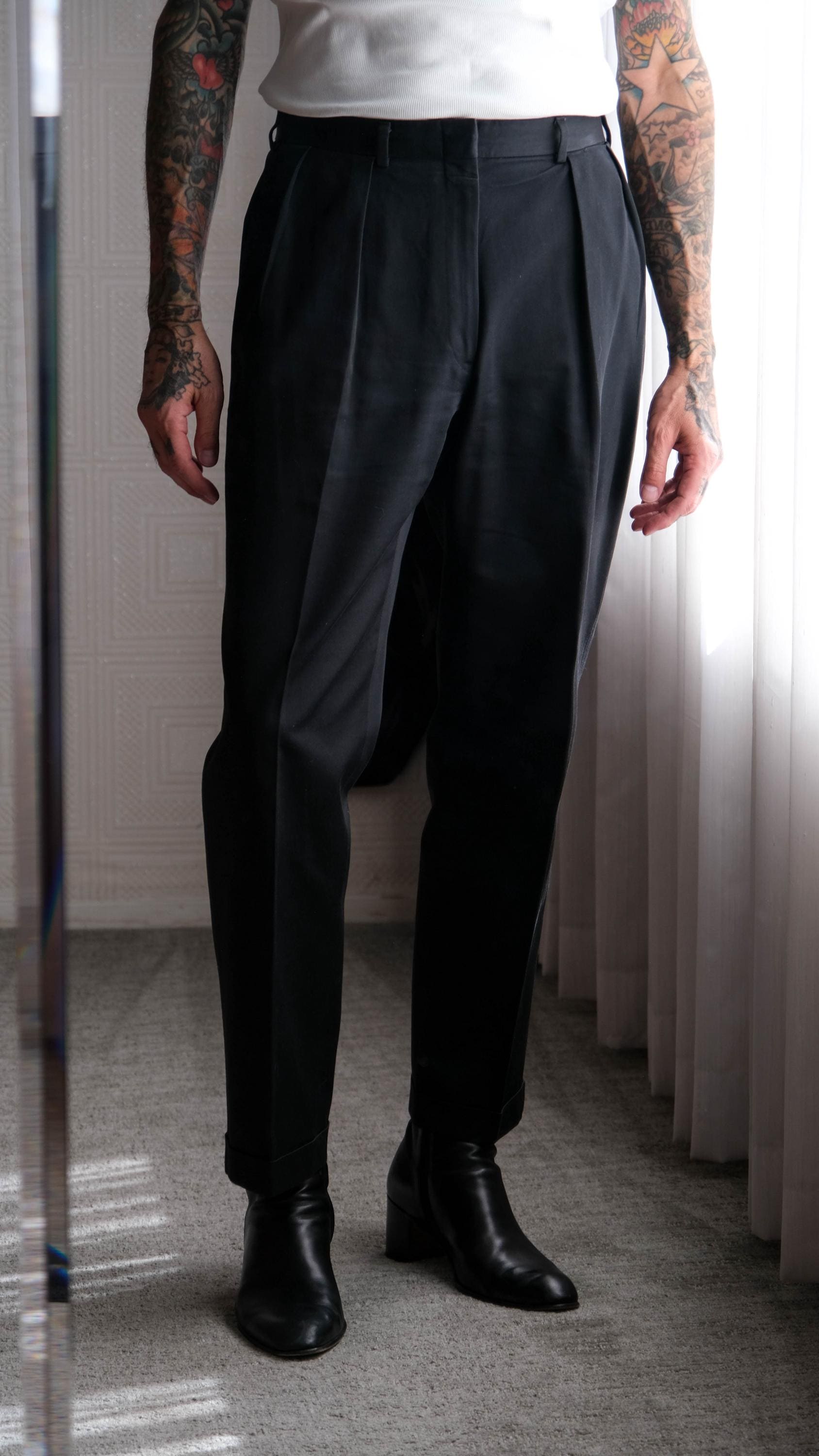 Vintage 80s POLO Ralph Lauren Black Heavy Twill Double Pleated