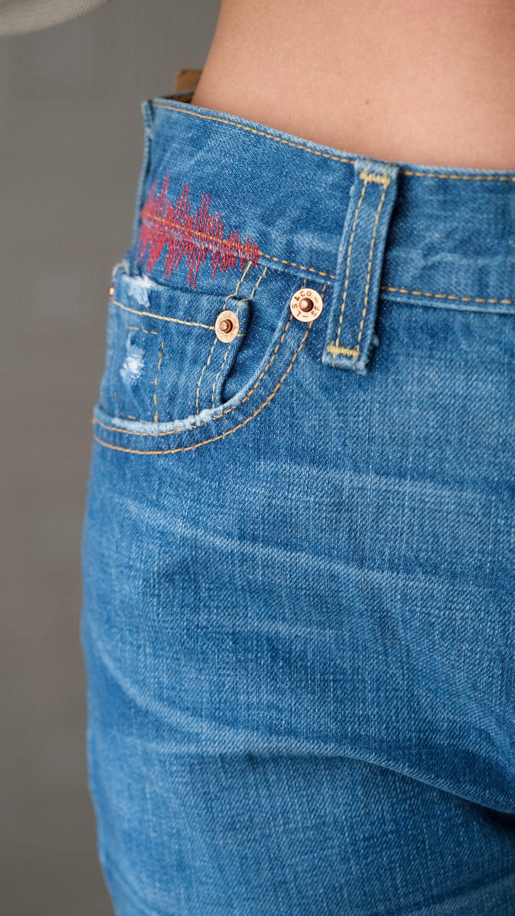 Vintage LEVIS Medium Blue Wash W/ Red Stitching Detail 501 Vintage LEVIS Medium Blue Wash W/ Red Stitching Detail 501
