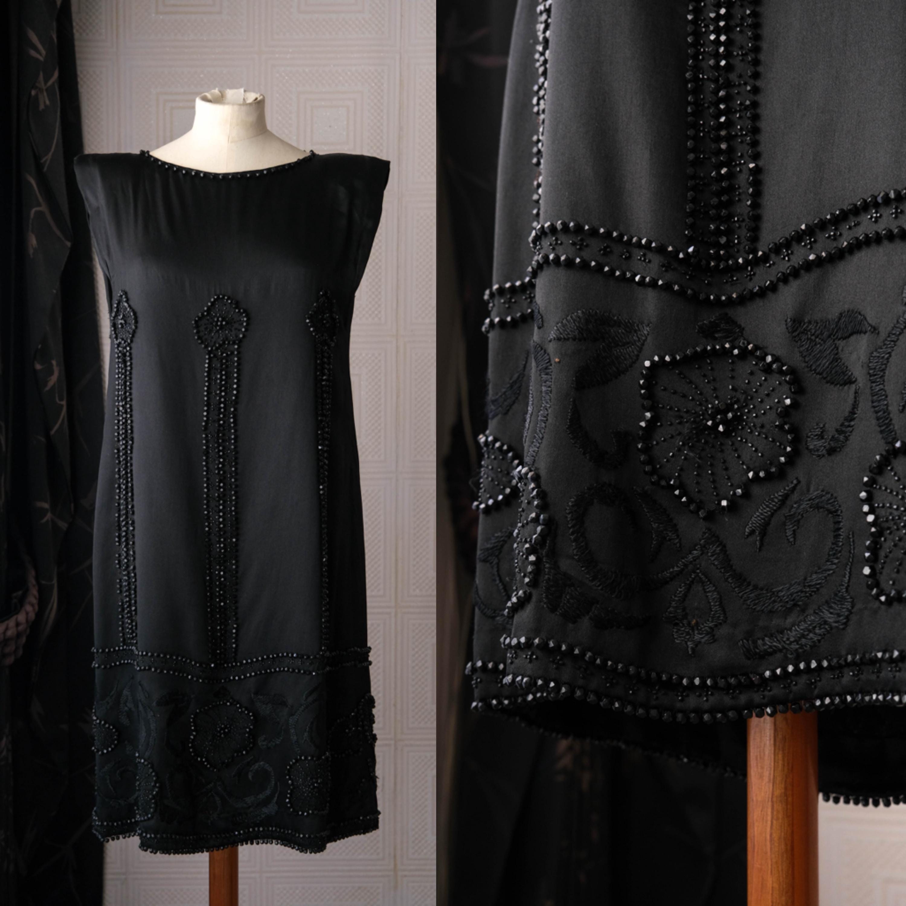 1920s Art Deco Beaded Silk Satin Flapper Dress W/ Intricate Hand Done ...