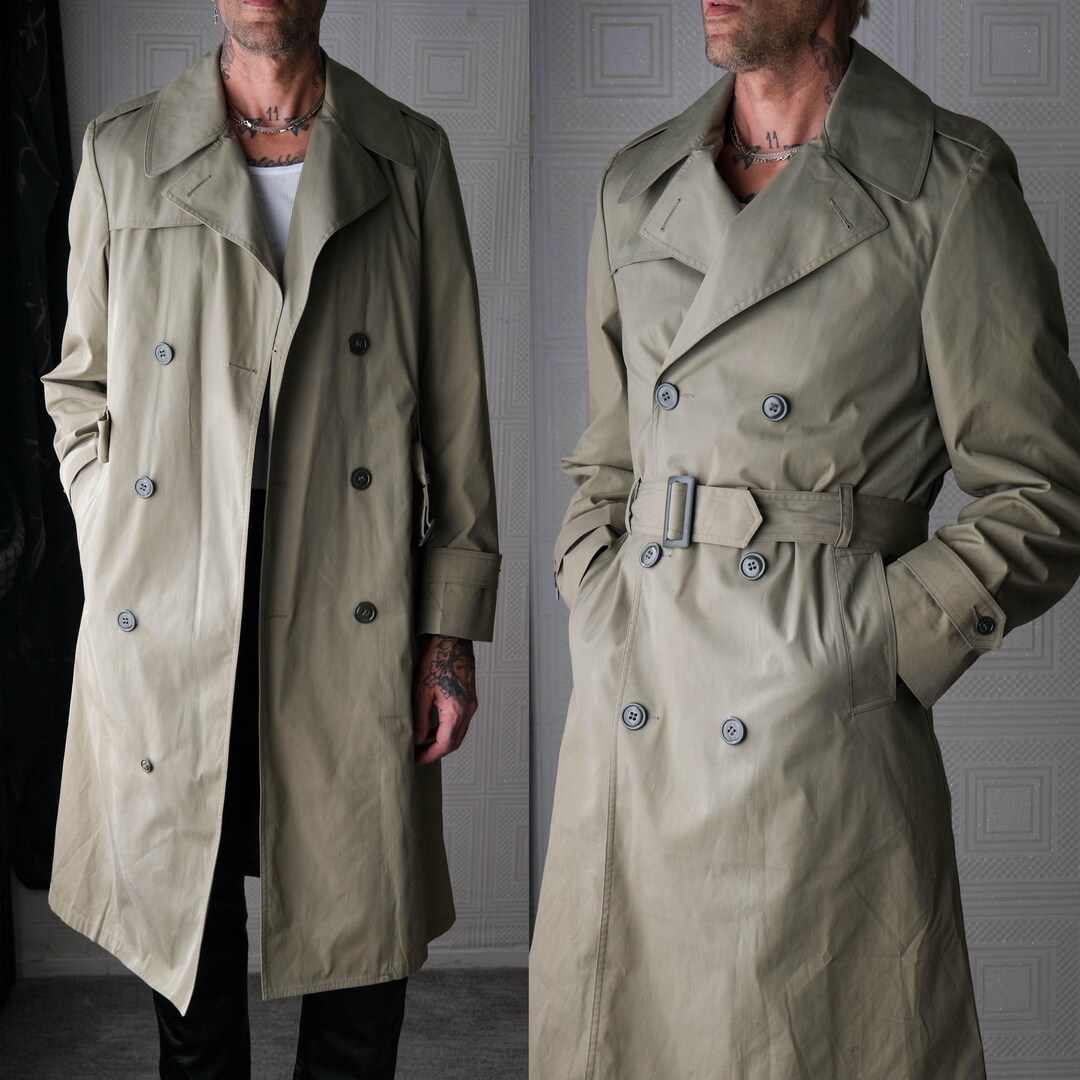 Vintage 80s Military All Weather Double Breasted Belted Minimalist