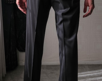 Vintage 90s ZANELLA Black Wool Gabardine Mod Flat Front Slacks