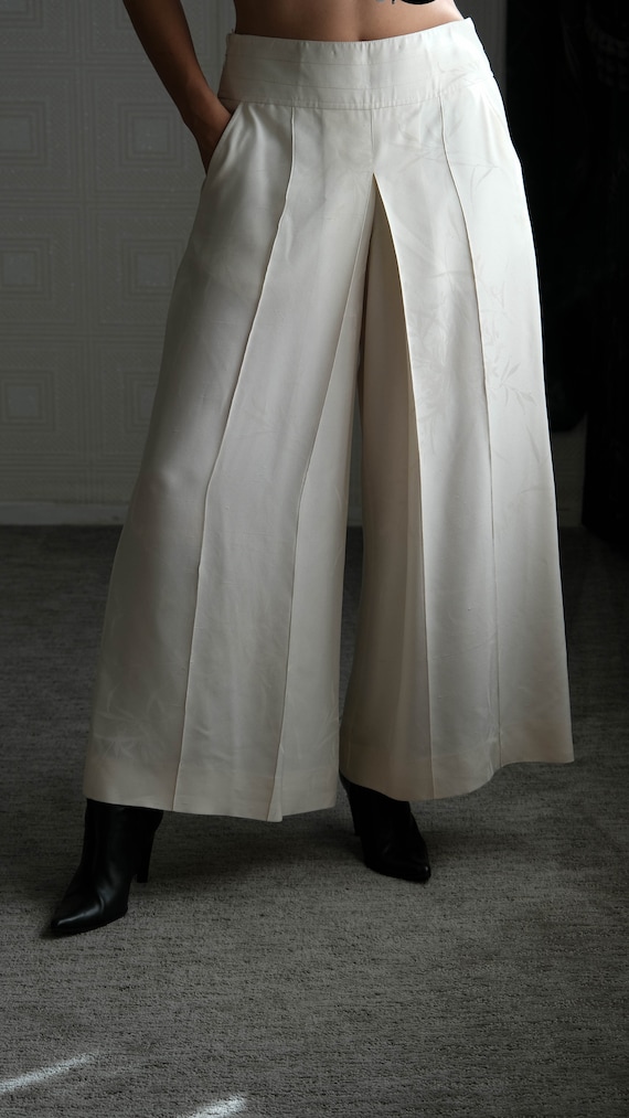 80s〜90s \"Giorgio Armani\" wide trousers Vintage 90s Giorgio Armani Black Silk Wide Leg Pants W