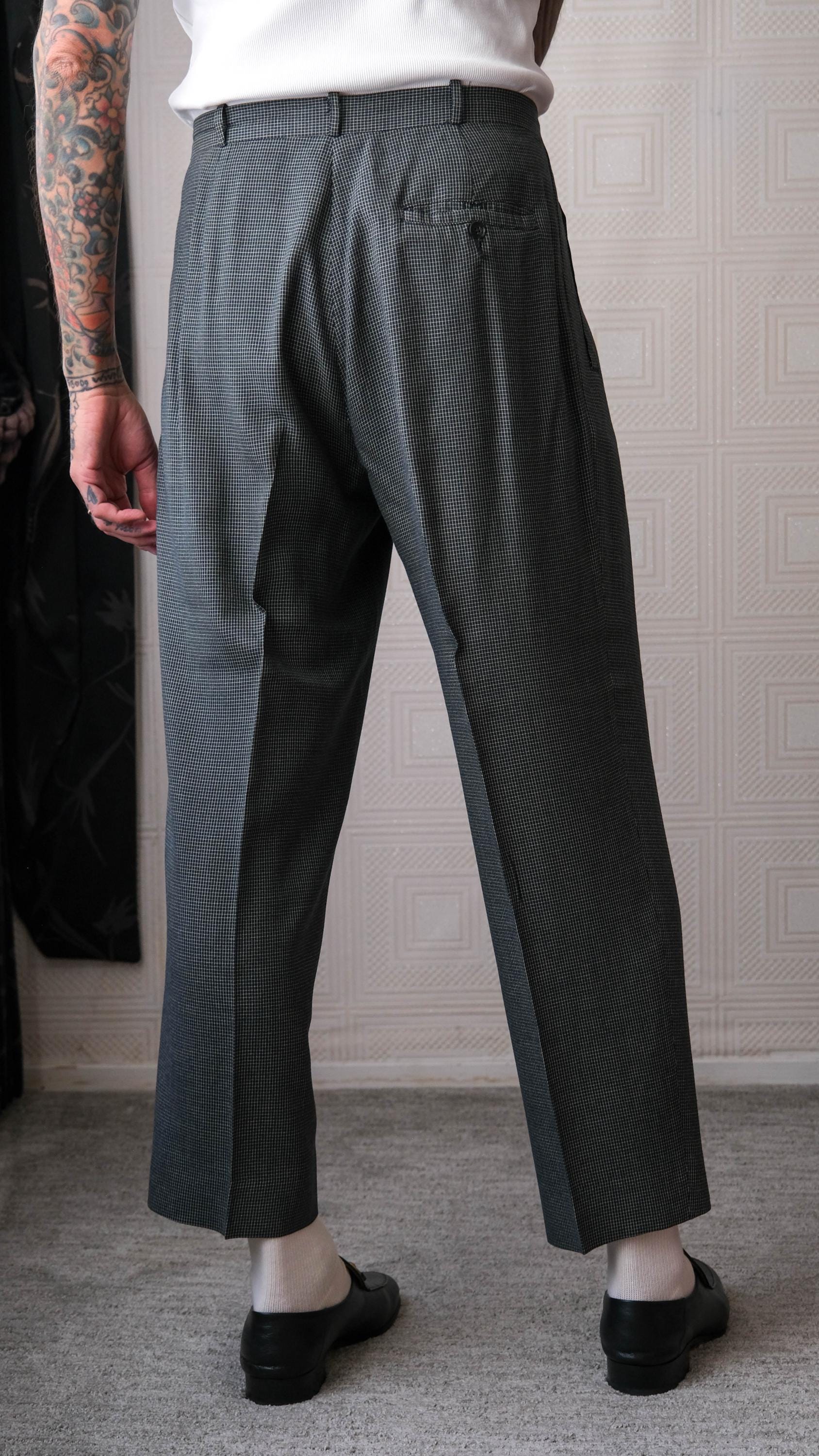 Vintage 80s ANDREW FEZZA Black & Navy Cream Micro Windowpane High