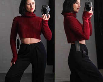 Vintage 90s DONNA KARAN Black Label Claret Cashmere Cropped Turtleneck Sweater Unworn w/ Tags | 100% Cashmere | 1990s DKNY Designer Sweater