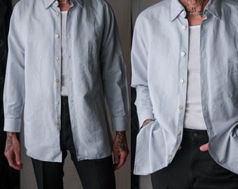Vintage 80s Giorgio Armani Le Collezioni Light Gray Linen Shirt W