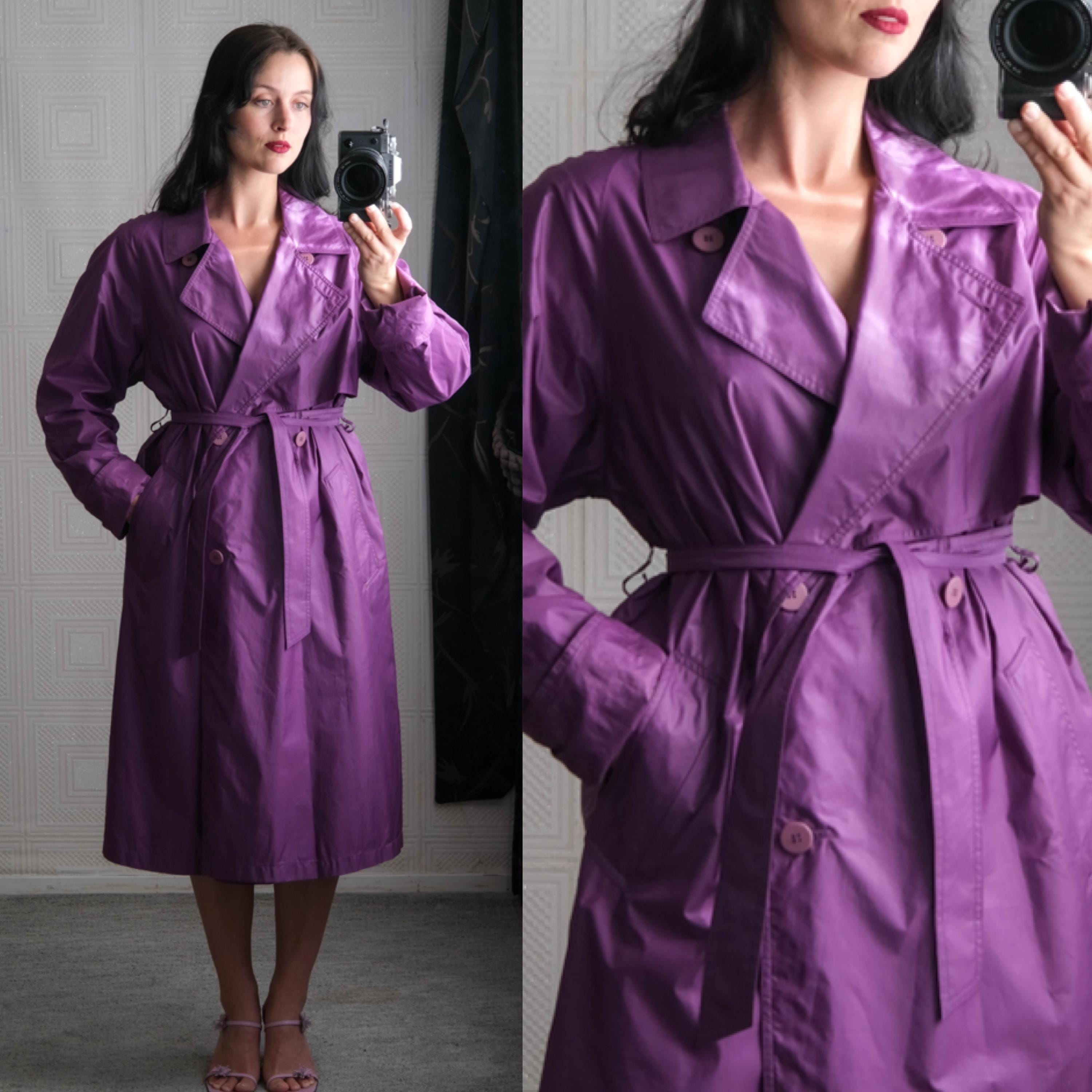 ジャケット・アウター Vintage 80s Japan Made Trench Coat SANYO Vintage 80s SANYO Purple Liquid Unstructured Double Breasted