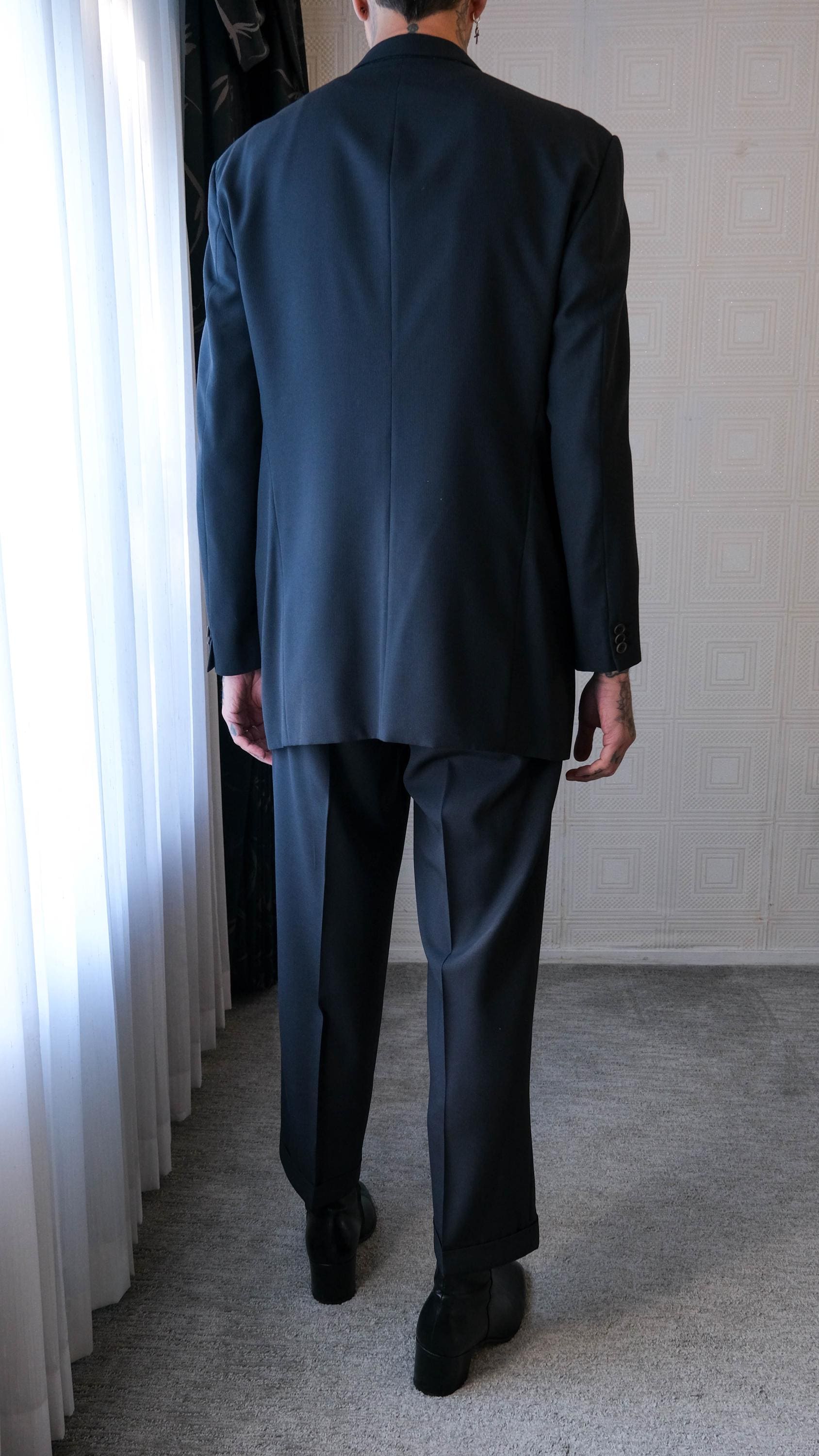 Vintage 90s GIORGIO ARMANI Mani Black Wool Gabardine Texture