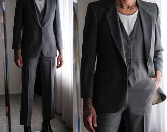 ヴィンテージ Giorgio Armani ダークグレー スーツ Vintage 80s Giorgio Armani Black & Ivory Cotton Birdseye