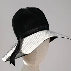 Vintage 60s Mr. Felix Chapeaux Leather & Velvet Tall and Floppy Hat Made in France 1960s Designer Wide Brim Hat image 3