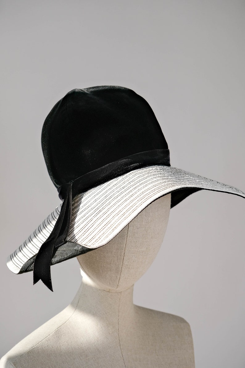 Vintage 60s Mr. Felix Chapeaux Leather & Velvet Tall and Floppy Hat Made in France 1960s Designer Wide Brim Hat image 3