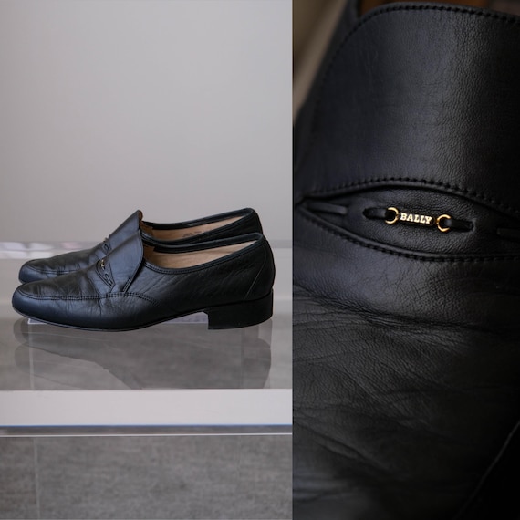 Bally, Vintage 80s BALLY of Switzerland Durango Black Slip On Loafers w/ Brass Logo | Made in Switzerland | Size 10 M | 1980s Designer Mens Shoes